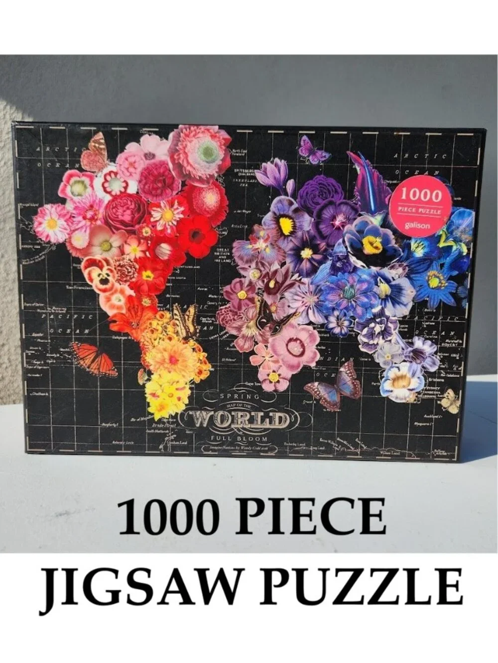 Galison Full Bloom World Map Jigsaw Puzzle 1000 Piece Flowers Spring Art Deco Fi